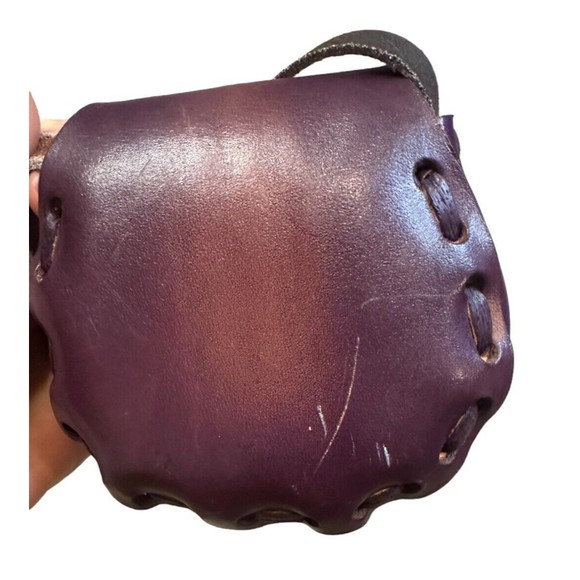 cute small mexico leather bag purple shoulder artisan painted boho hippie cool - Picture 7 of 13